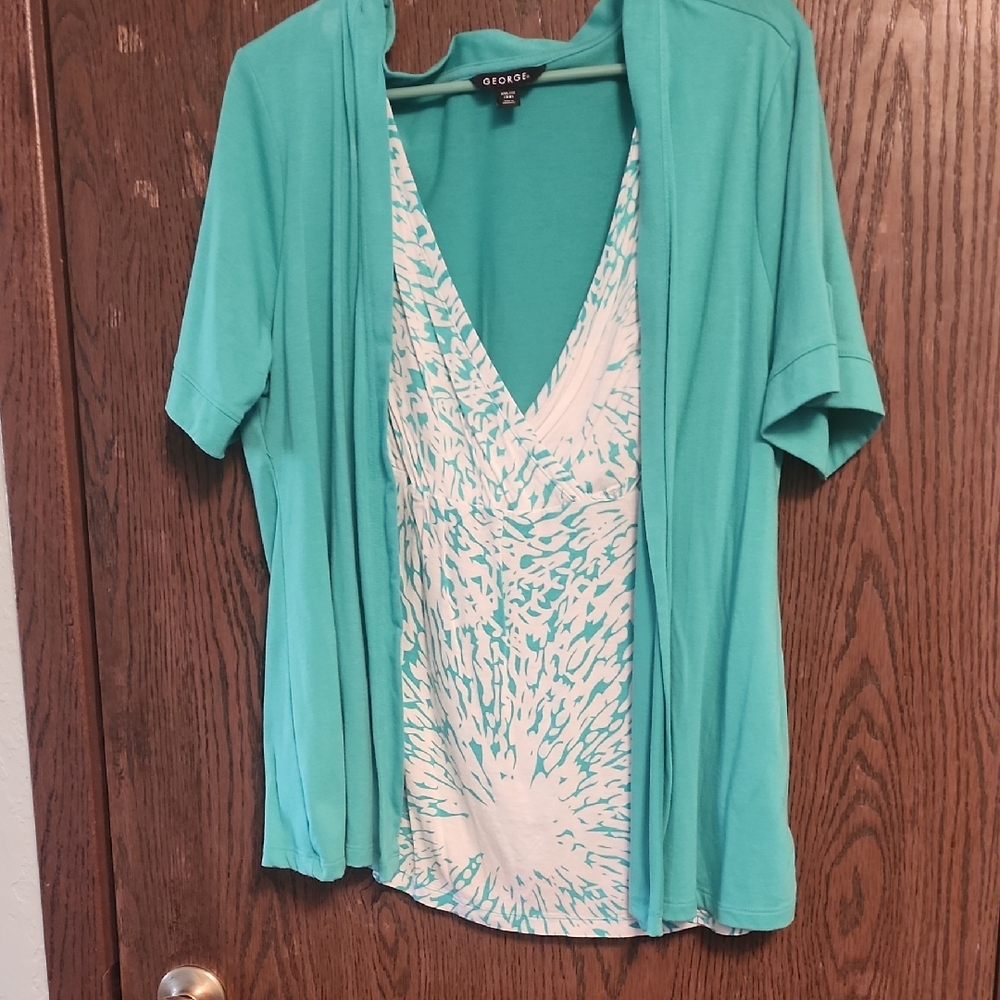 George Women's Teal and White Blouse